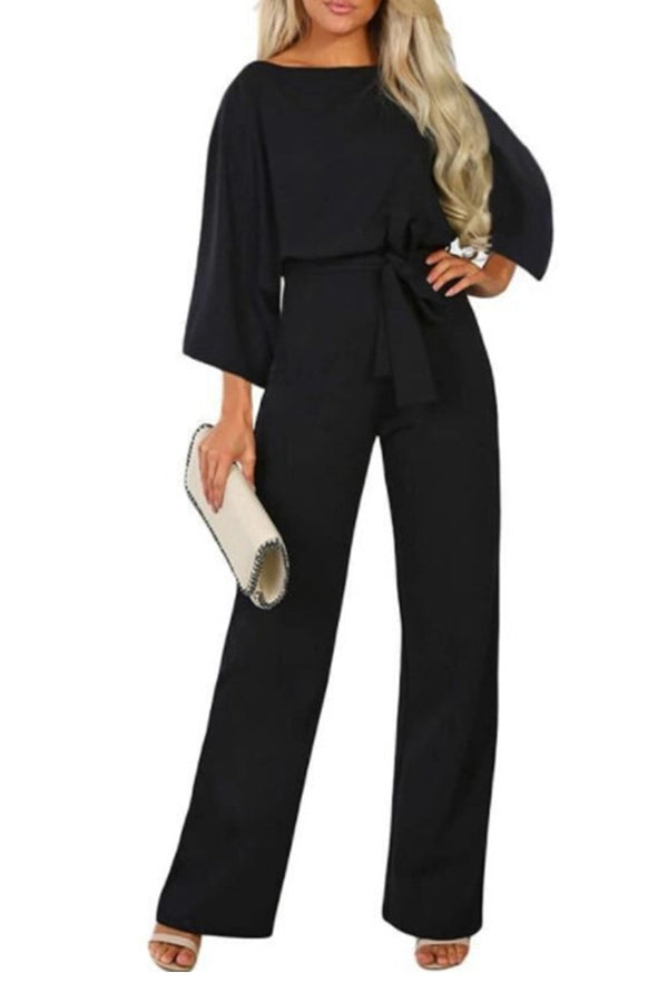 Demi - Belted Long Sleeve Jumpsuit