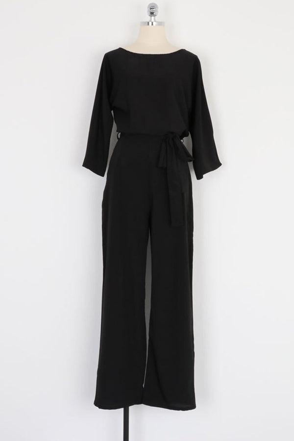 Demi - Belted Long Sleeve Jumpsuit