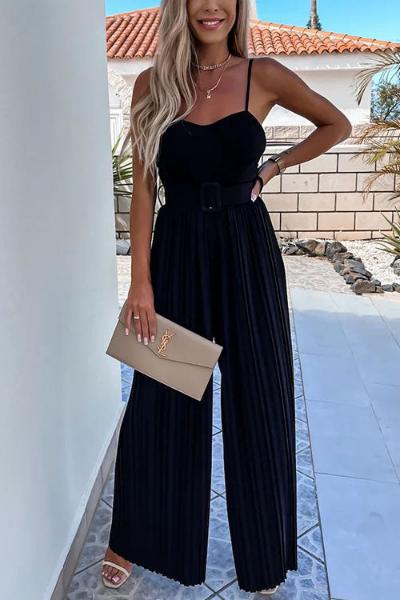 Kia - Spaghetti Strap Belted Jumpsuit