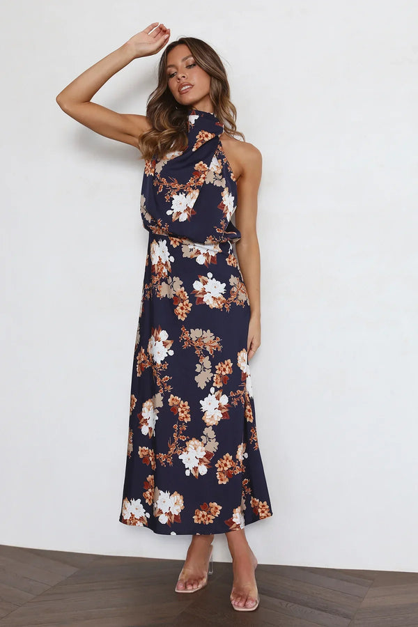 Dove - Elegant Floral Halter Dress