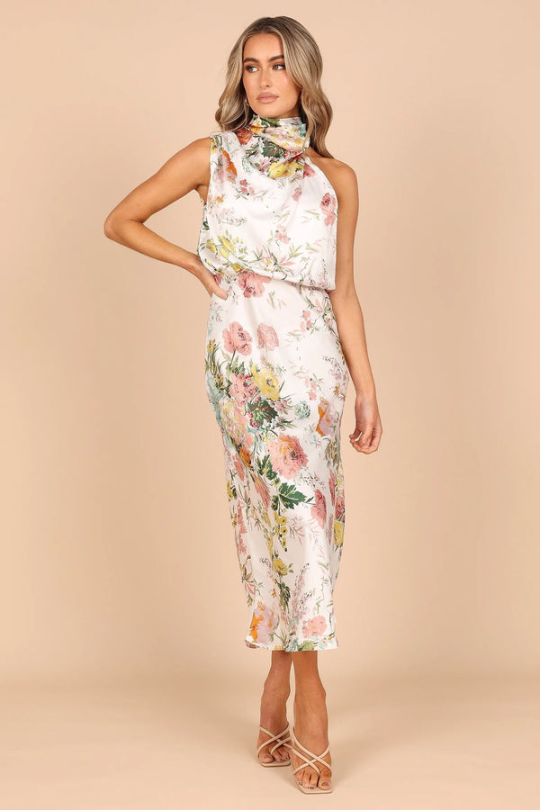 Dove - Elegant Floral Halter Dress