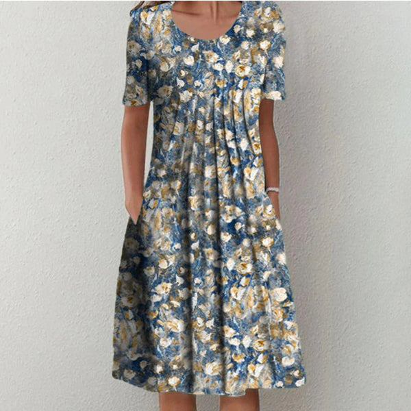 Adelina - Short Sleeve Floral Midi Dress