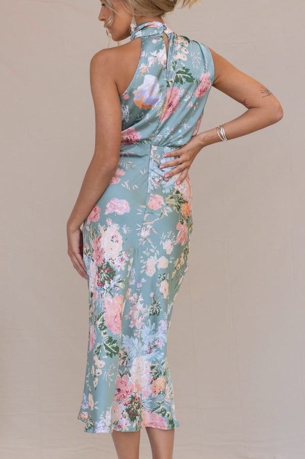 Dove - Elegant Floral Halter Dress