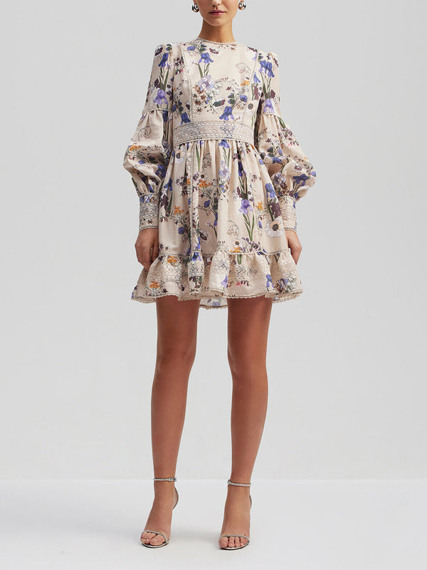 Aviva - Floral Balloon Sleeves Dress