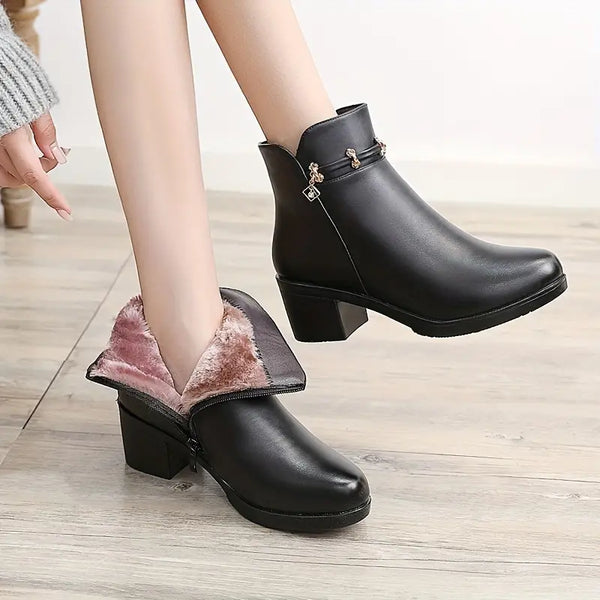 Maddie - Chunky Heel Black Boots