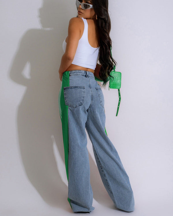 Silvia - High Waisted Straight Patchwork Jeans