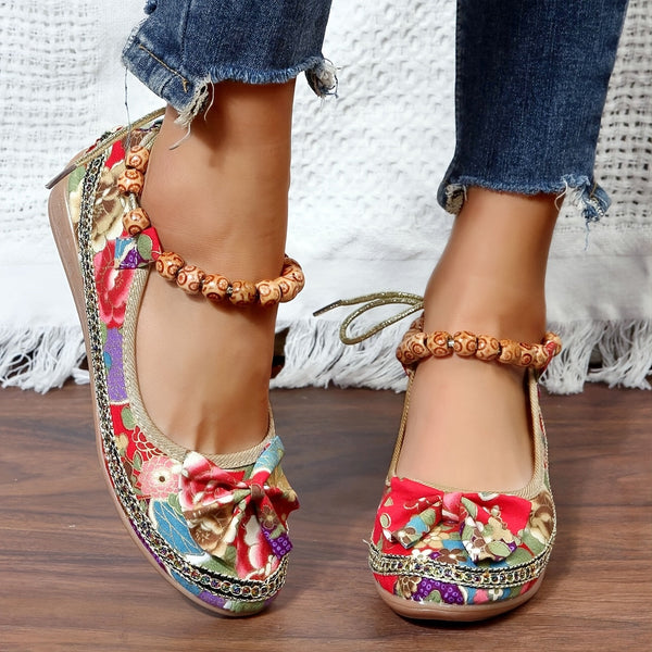 Makenzie - Floral Beaded Strap Shoes