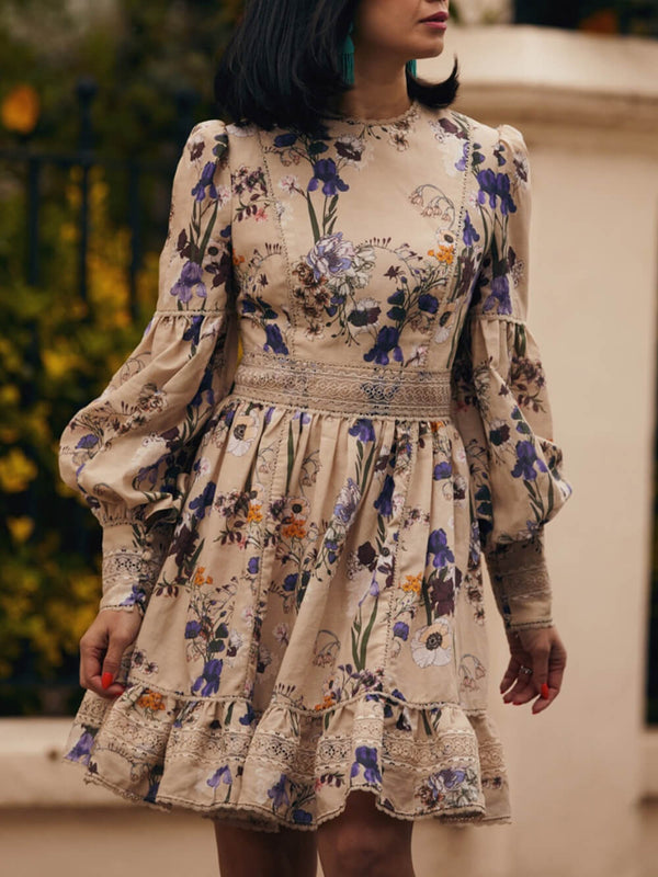 Aviva - Floral Balloon Sleeves Dress