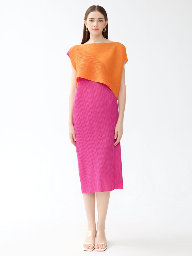 Fana - Round Neck Two-Color Dress