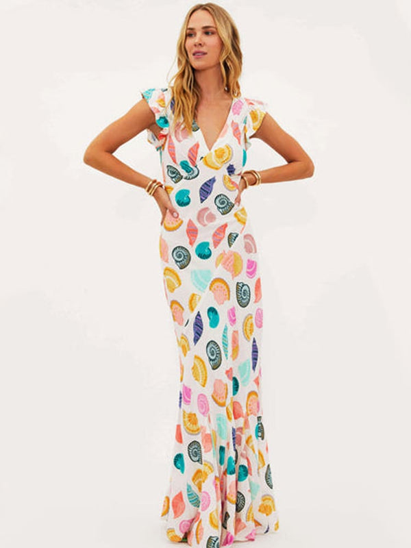 Elaide - V-Neck Printed Maxi Dress