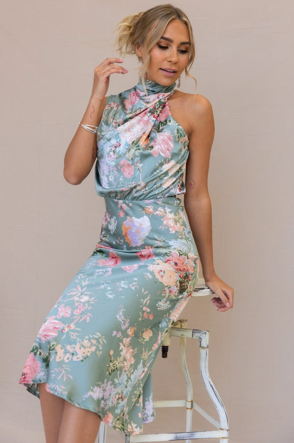 Dove - Elegant Floral Halter Dress