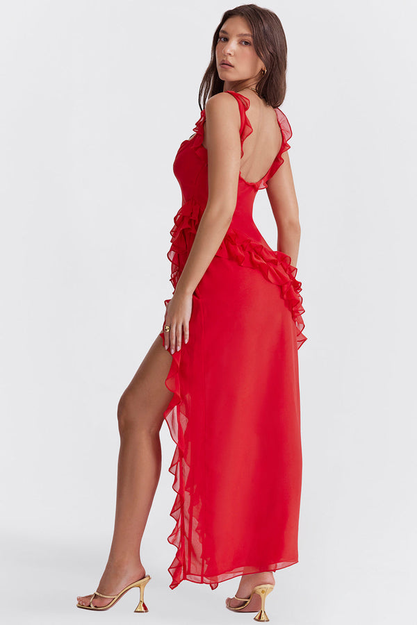 Thalia - Ruffle Side Slit Party Dress