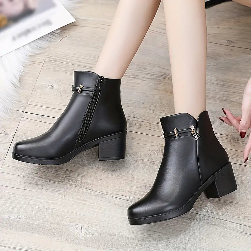 Maddie - Chunky Heel Black Boots