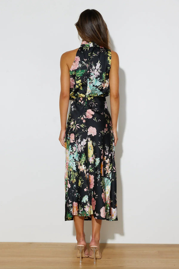 Dove - Elegant Floral Halter Dress