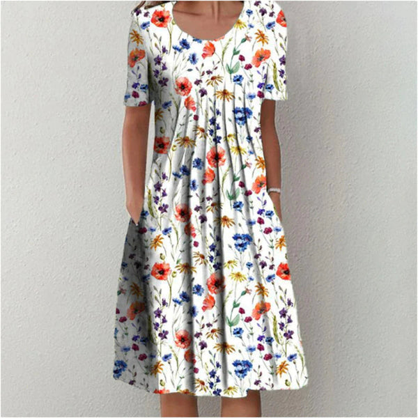 Adelina - Short Sleeve Floral Midi Dress