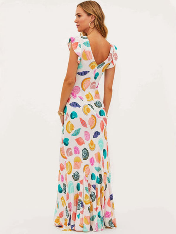 Elaide - V-Neck Printed Maxi Dress