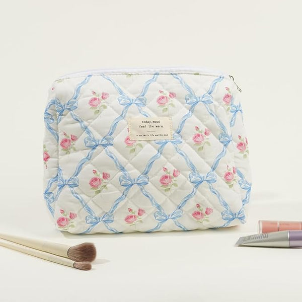 Merlie - Quilted Floral Cosmetic Makeup Bag Set (3pcs)