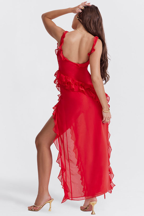 Thalia - Ruffle Side Slit Party Dress