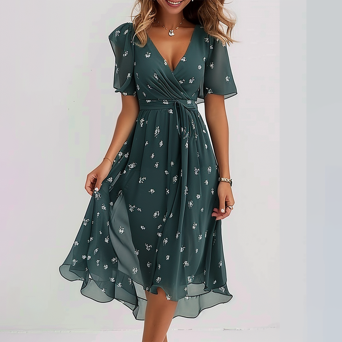 Yara - Groovy Short Sleeve Midi Dress