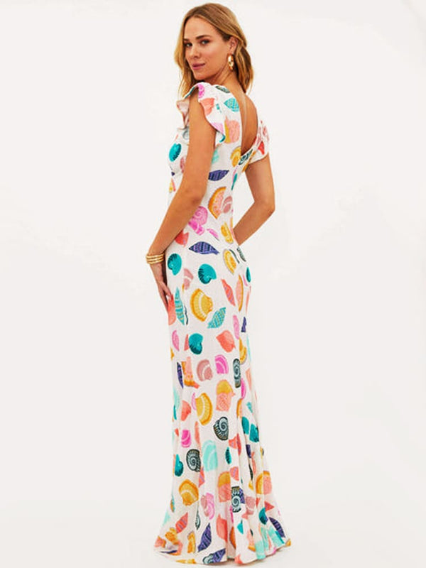 Elaide - V-Neck Printed Maxi Dress