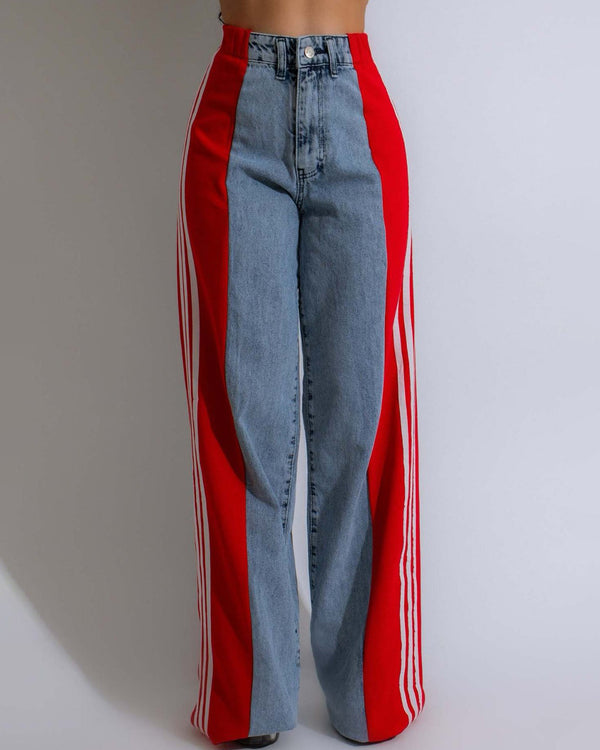 Silvia - High Waisted Straight Patchwork Jeans