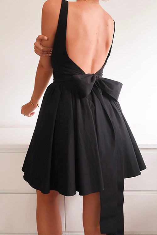 Carissa - Square Neck Bow Knot Backless Mini Dress