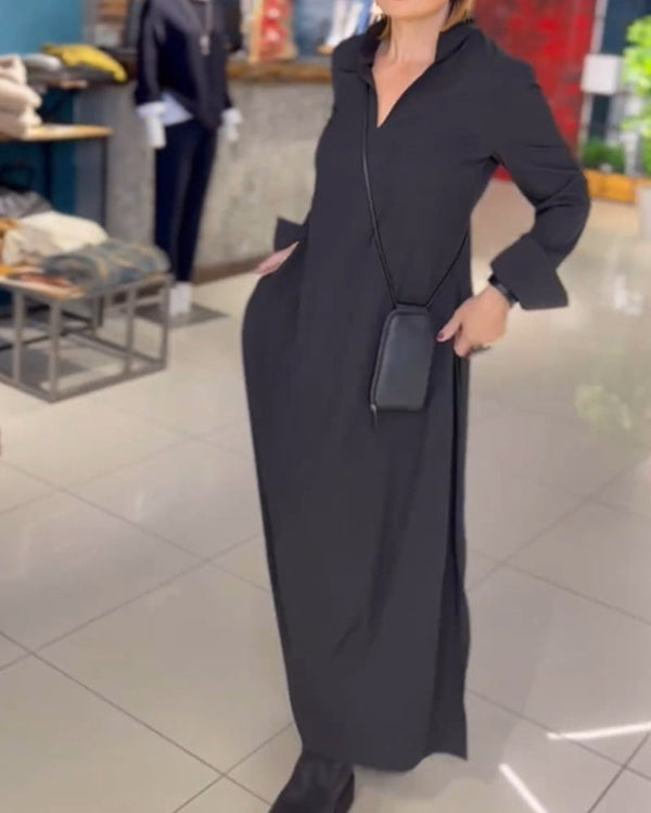 Farah - Loose Long Dress with Side Slit Lapel