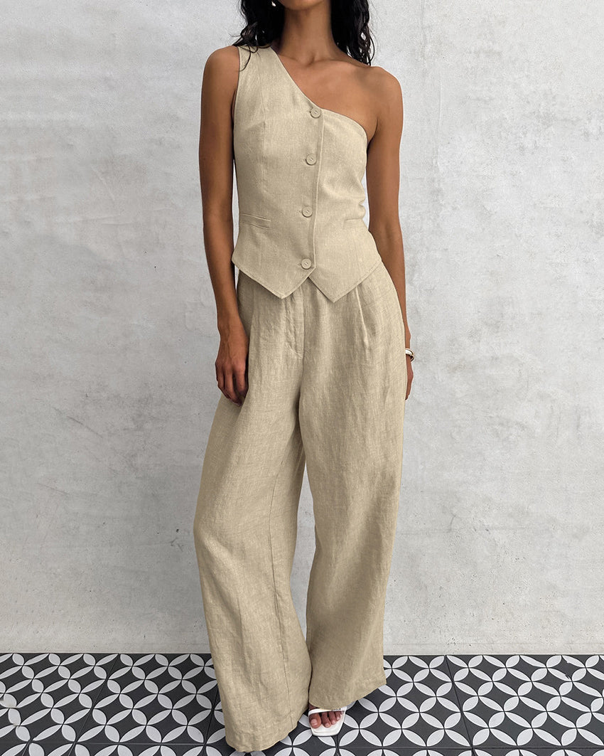 Catalina - Sleeveless Vest With Irregular Collar Suit