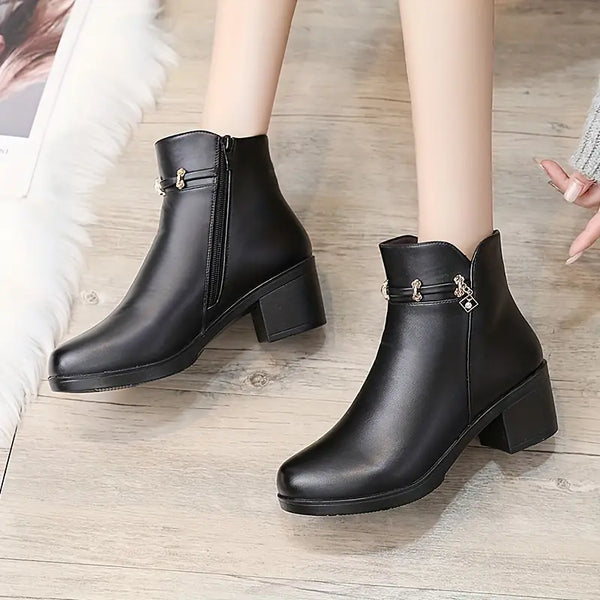 Maddie - Chunky Heel Black Boots