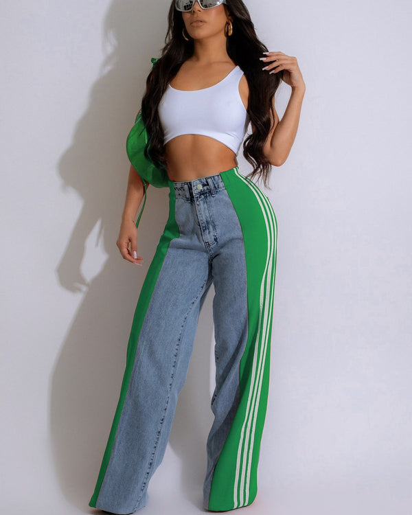 Silvia - High Waisted Straight Patchwork Jeans