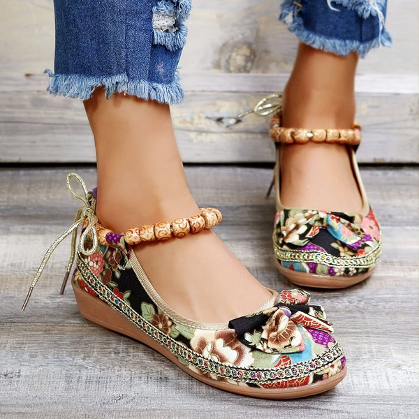 Makenzie - Floral Beaded Strap Shoes