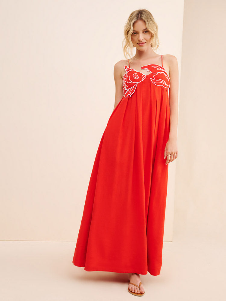 Capri - Red Fish Maxi Dress