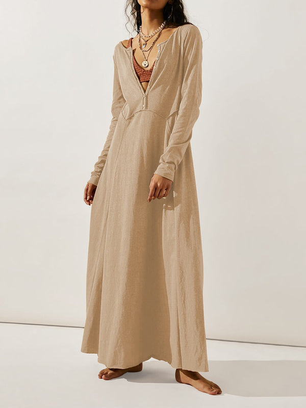 June - V-Neck Button Maxi Dress