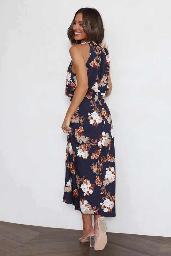 Dove - Elegant Floral Halter Dress