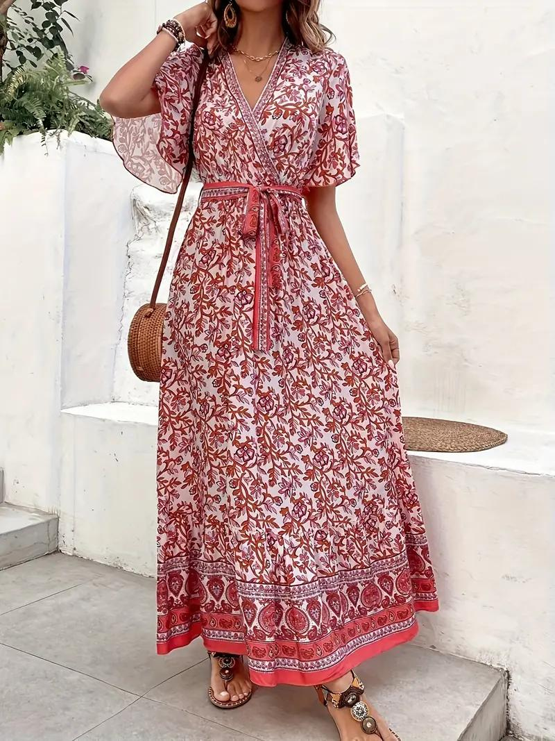 Agatha - Boho Floral Belted Maxi Dress