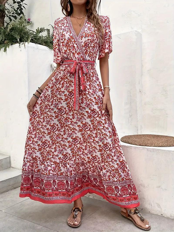 Agatha - Boho Floral Belted Maxi Dress