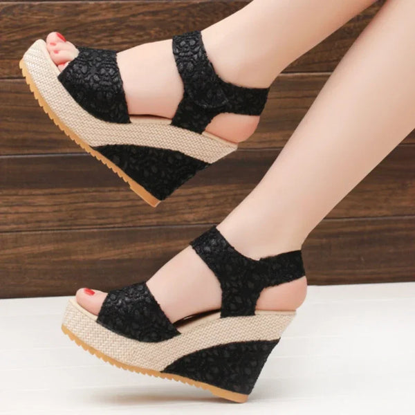 Frenna-  Mesh Peep Toe Wedge Sandals