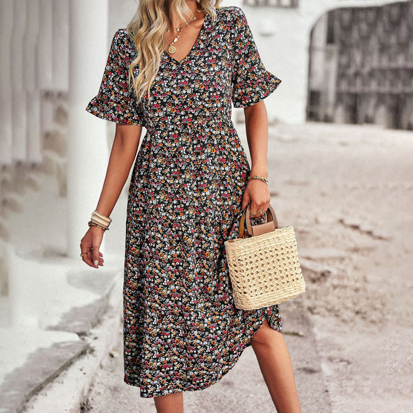 Melisande - V-Neck Boho Midi Dress