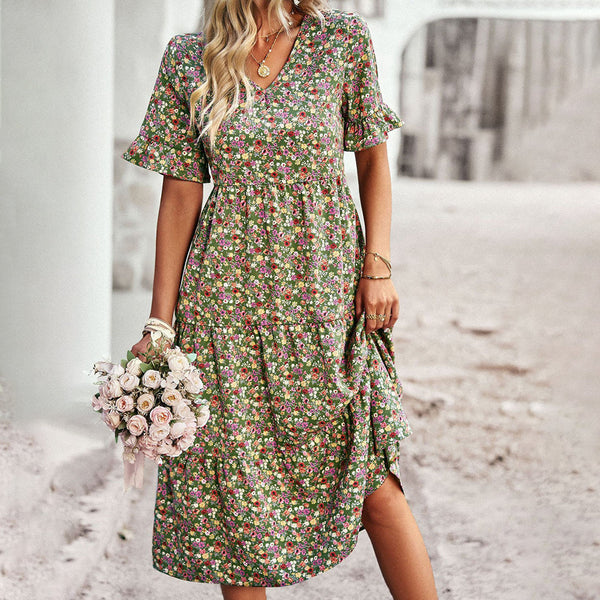 Melisande - V-Neck Boho Midi Dress