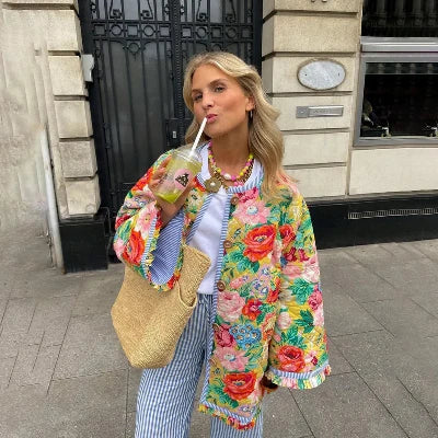 Fiona- Floral Print Quilted Jacket