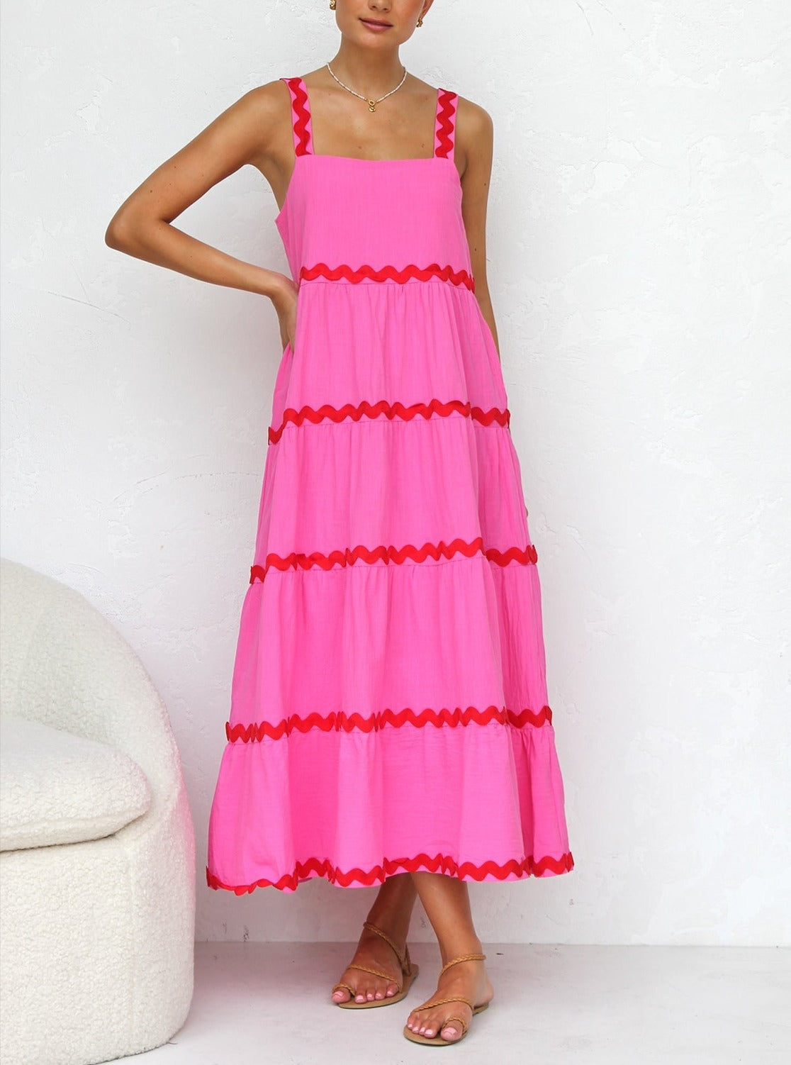 Yna - Pink Wavy Line Dress