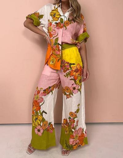 Rubillyn - Floral Top Wide Leg Set