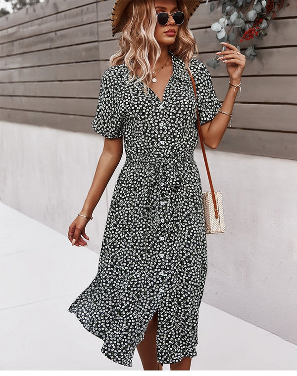 Enye - Elegant V-Neck Midi Dress