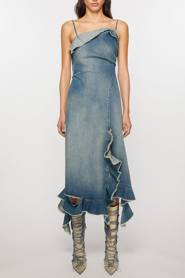 Rylee | Denim Ruffle Midi Dress