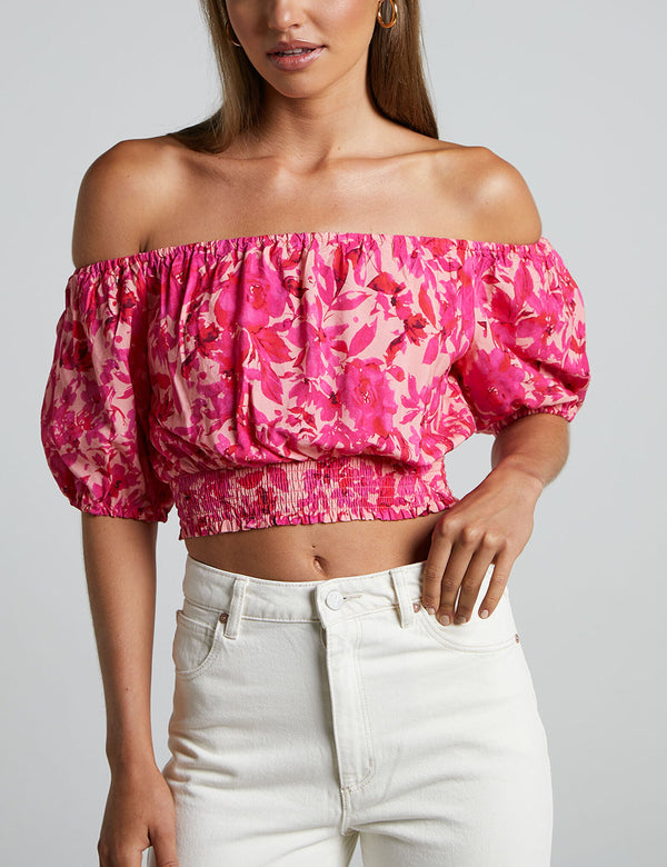 Rizza - Off Shoulder Puff Floral Top