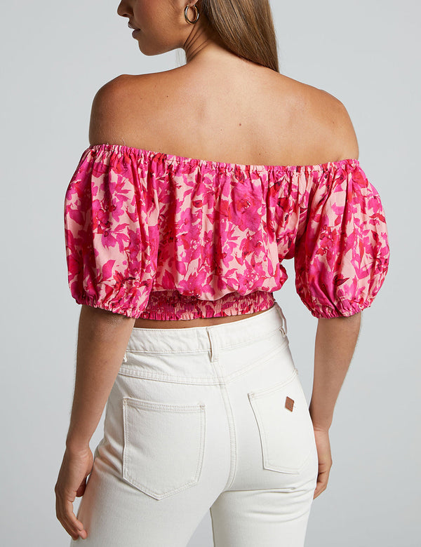 Rizza - Off Shoulder Puff Floral Top