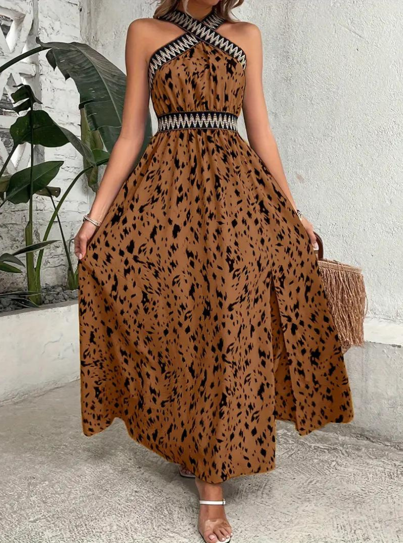 Ambra - Halter Elegant Boho Maxi Dress