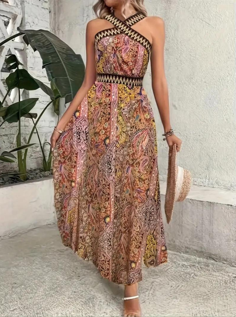 Ambra - Halter Elegant Boho Maxi Dress