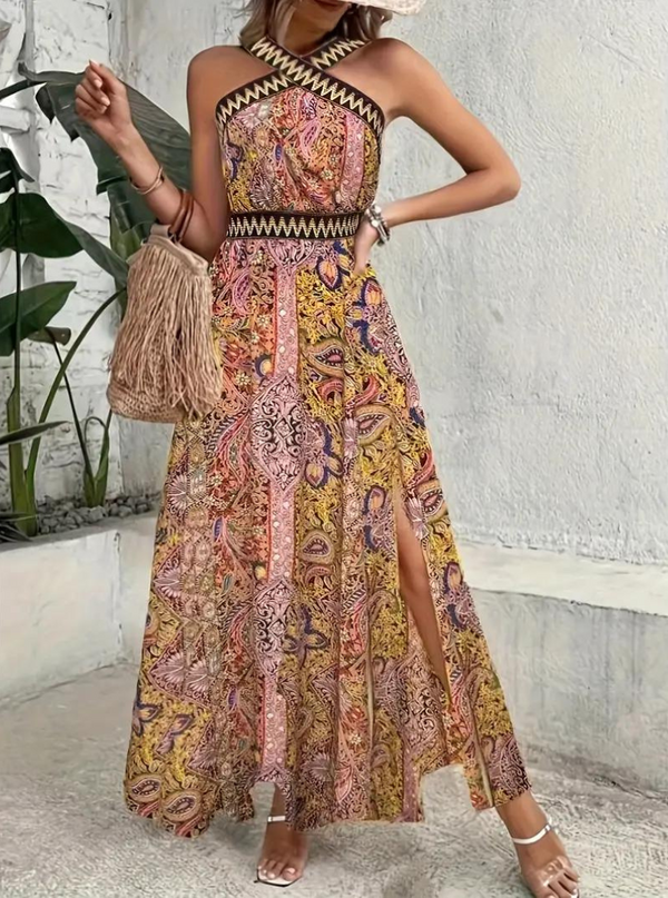 Ambra - Halter Elegant Boho Maxi Dress