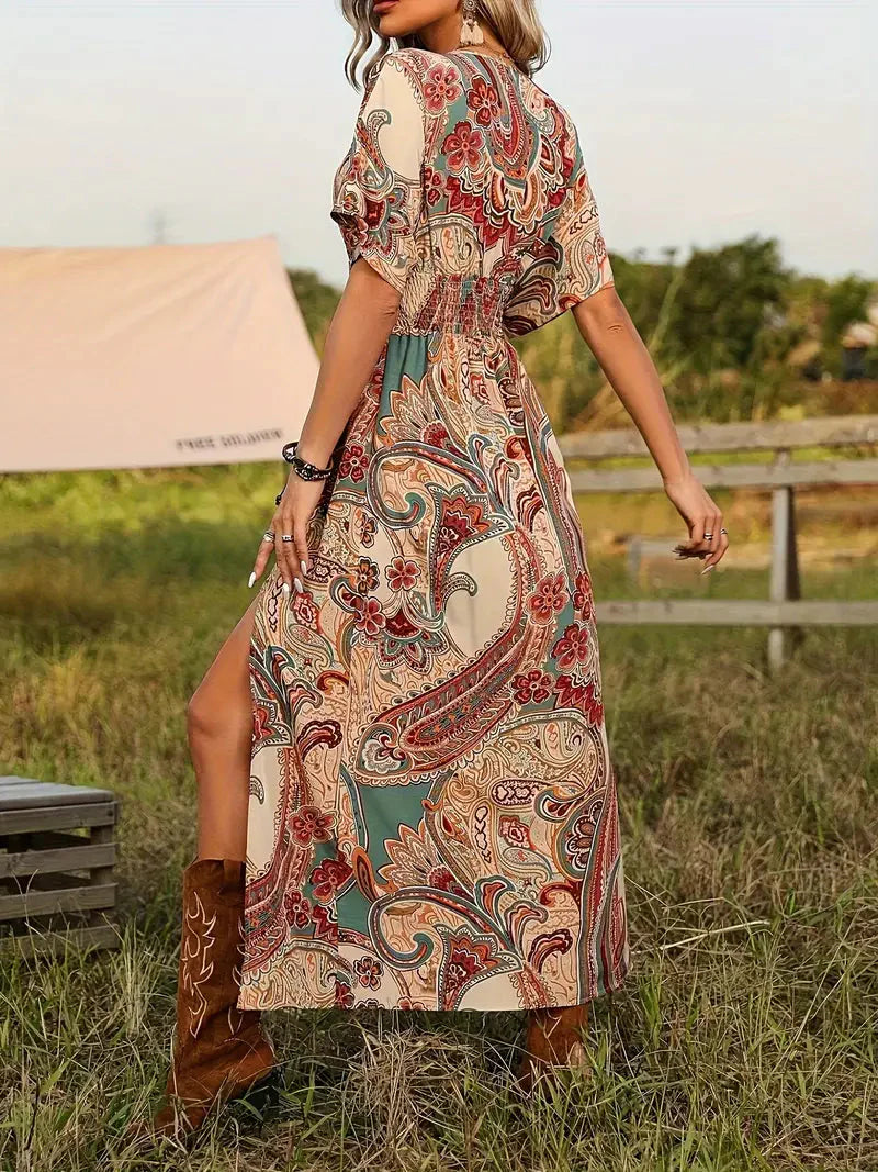 Anissa - Paisley V-Neck Boho Maxi Dress